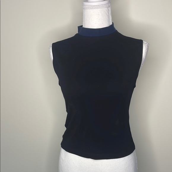 American Apparel Sleeveless Black Top with Navy Blue Mock Collar - Picture 1 of 8